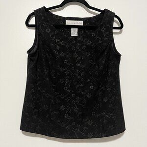 Womens Faux Suede Tank Size 10 Black Floral Whimsigoth Dark Cottagecore Vamp 90s